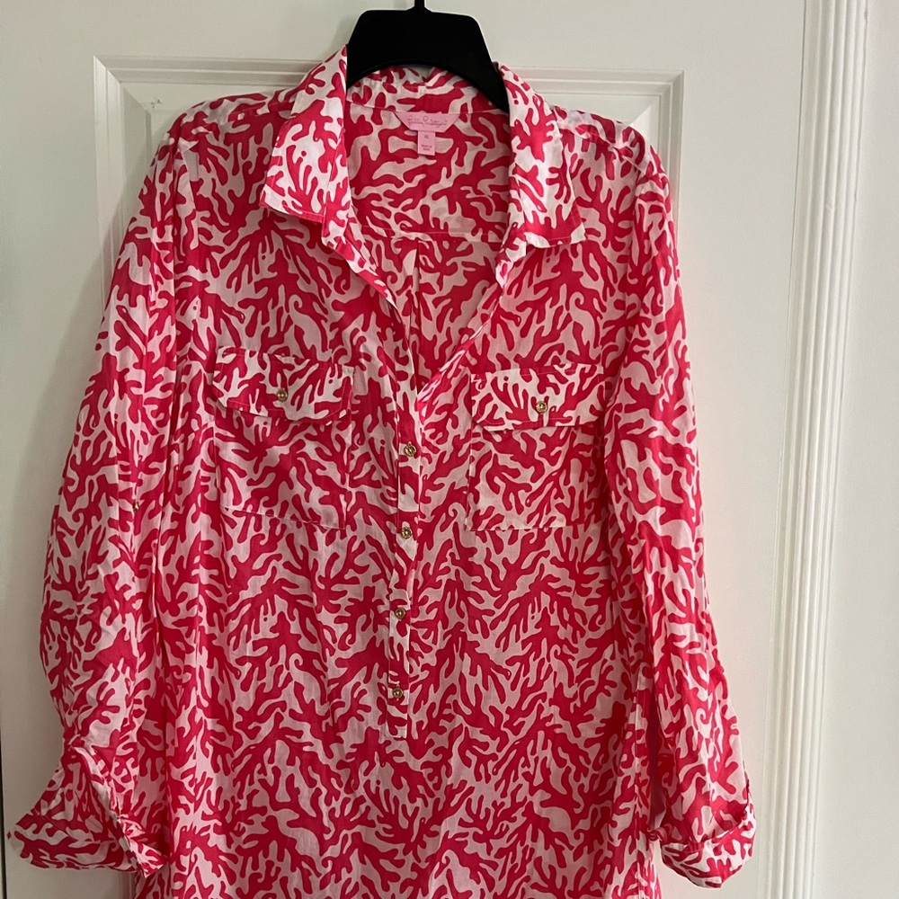 Lilly Pulitzer Coral pink and white tunic cover up